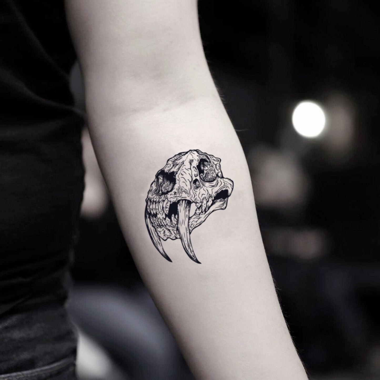 fake small saber tooth sabertooth tiger animal temporary tattoo sticker design idea on inner arm