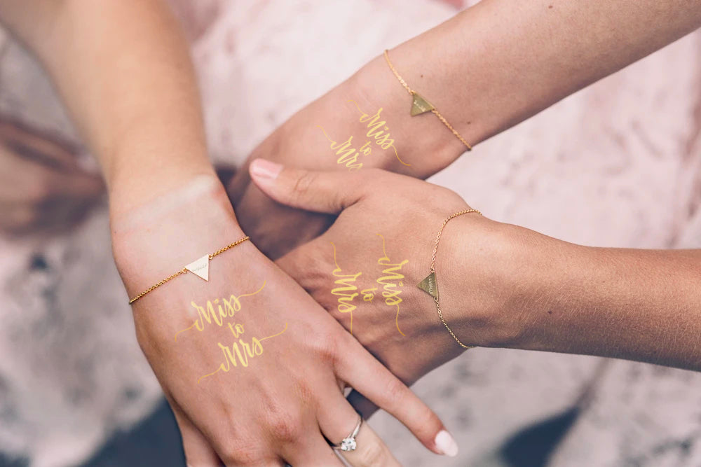 OhMyTat - Bridal Shower Wedding Temporary Tattoo Sticker Package - Metallic Gold Flash Miss to Mrs