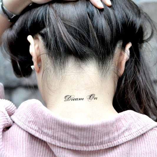 fake small dream on Lettering temporary tattoo sticker design idea on neck