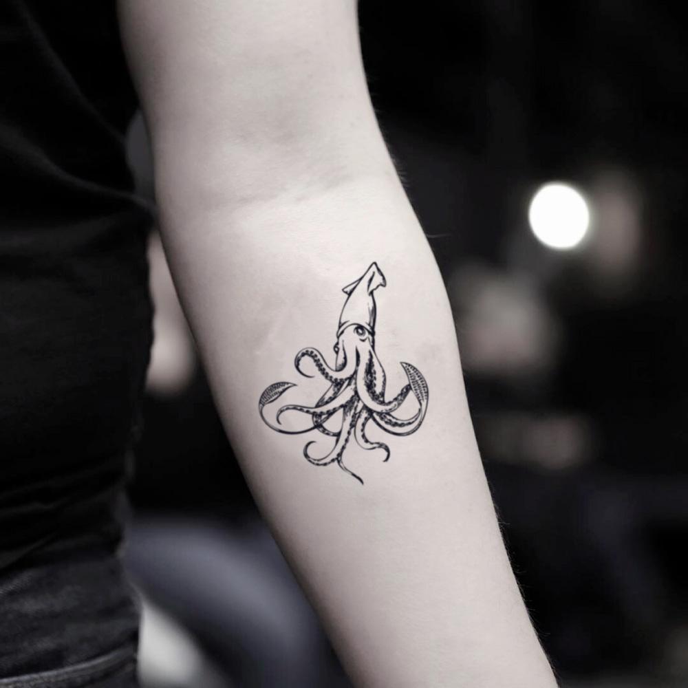 fake small giant squid cuttlefish octopus girl animal temporary tattoo sticker design idea on inner arm