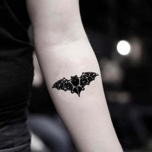 fake small starry night fruit vampire bat animal temporary tattoo sticker design idea on inner arm