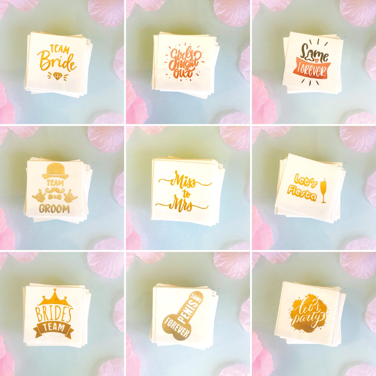 OhMyTat - Wedding Metallic Rose Gold Silver Color Flash Temporary Tattoo Sticker Booth Corner Package